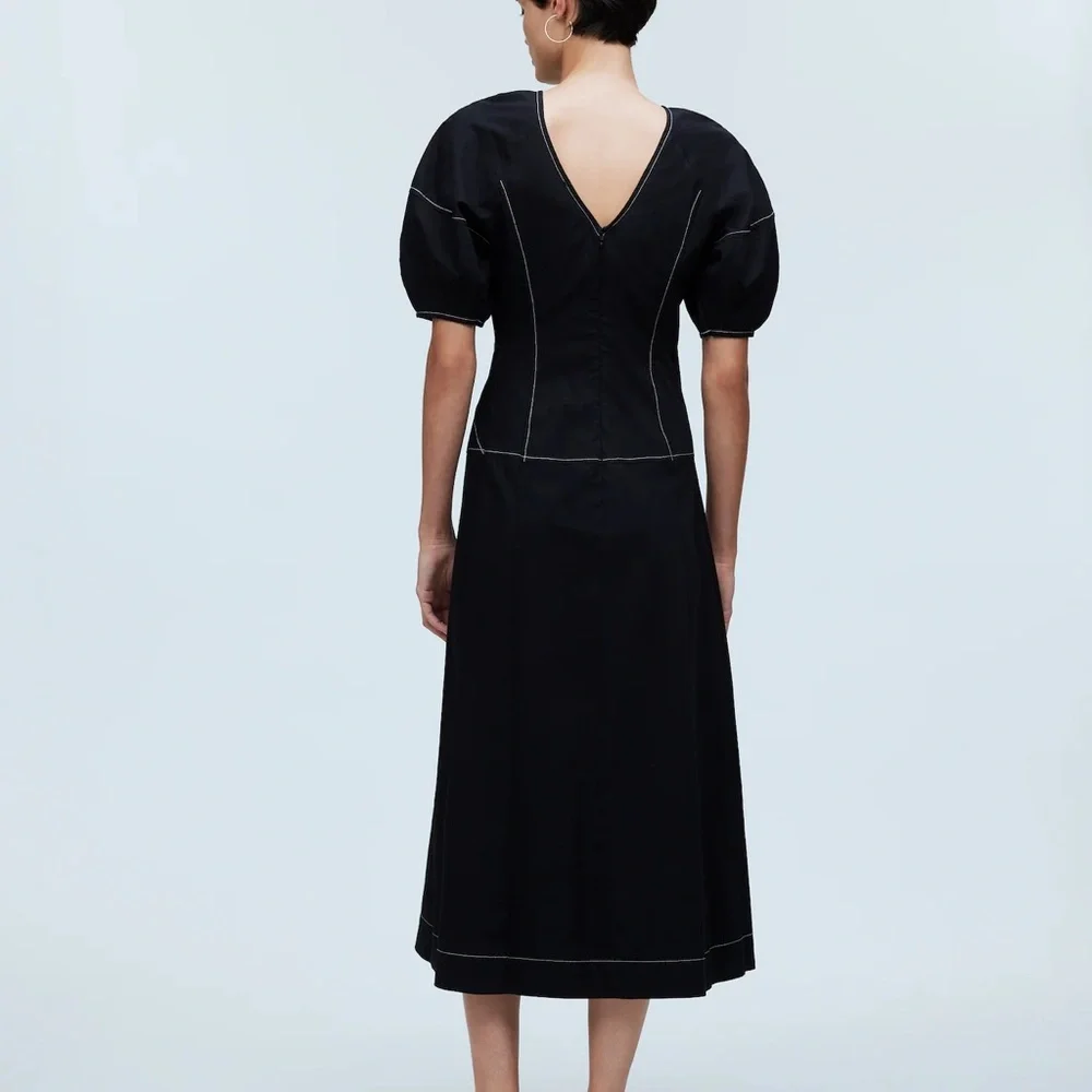 MADEWELL Puff-Sleeve Drop-Waist Midi Dress - Picture 3 of 12